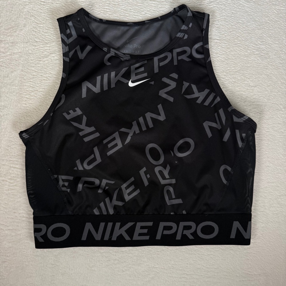 Nike Pro Dri FIT Womens Graphic Crop Tank Top M All Over Print Gym Girl Sporty